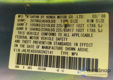 2008 Honda Cr-V Ex from USA, damaged, VIN JHLRE48508C062141